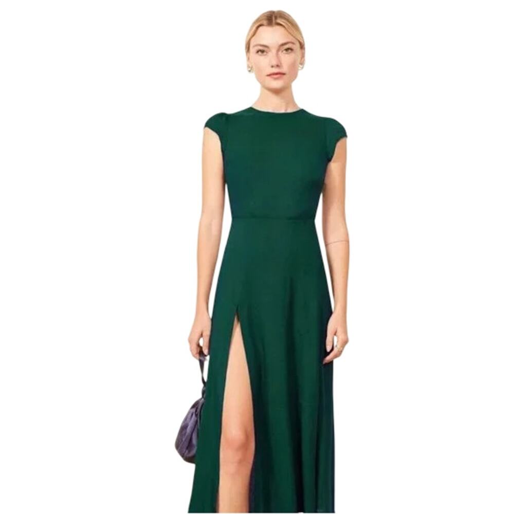 Reformation Gavin Dress Emerald Green Size 4 Small Cap Sleeve Slit Maxi Gown